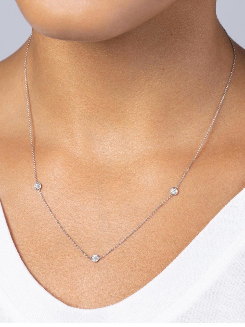 Roberto Coin 18K White Gold & Diamond 3-Station Necklace/18”